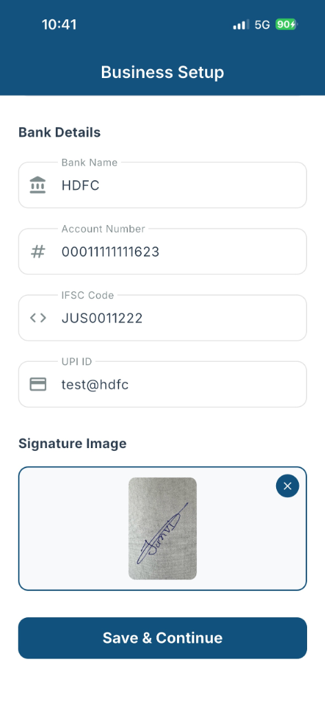 Bank and Signature Settings